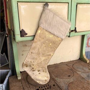 Custom Made Cowhide and Leather Gold Acid Wash Christmas Stocking